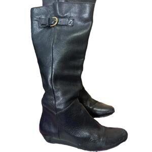 INTYCE Vintage Black Leather Wedge Riding Boots Womens Size 6 M Made in Brazil